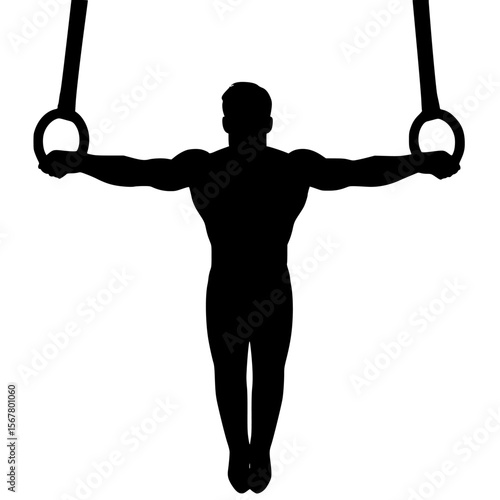 Athletic Silhouette of a Man on Gym Rings