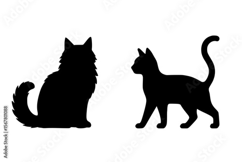 Silhouettes of a Cat and a Dog in Black on White Background
