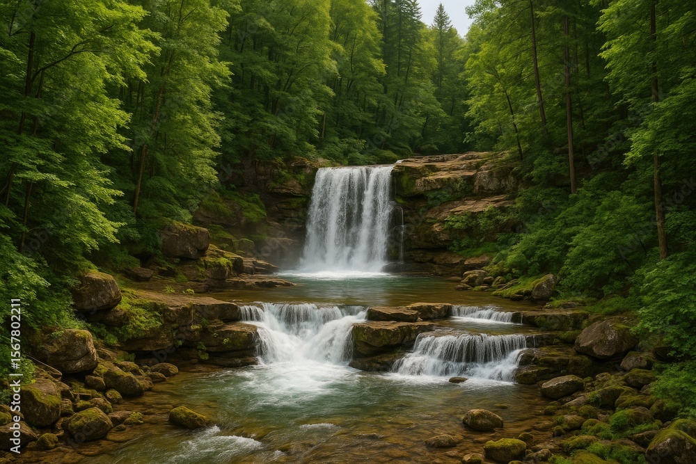 Naklejka premium This collection features a waterfall captured within a protected natural reserve.