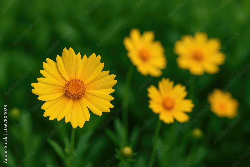 Bright yellow blossoms set against lush green scenery Bright yellow blossoms set against lush green scenery