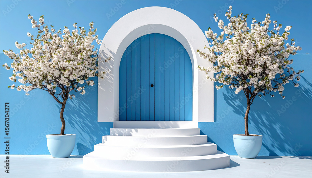 Fototapeta premium Empty room interior design or blue pedestal display on vivid background