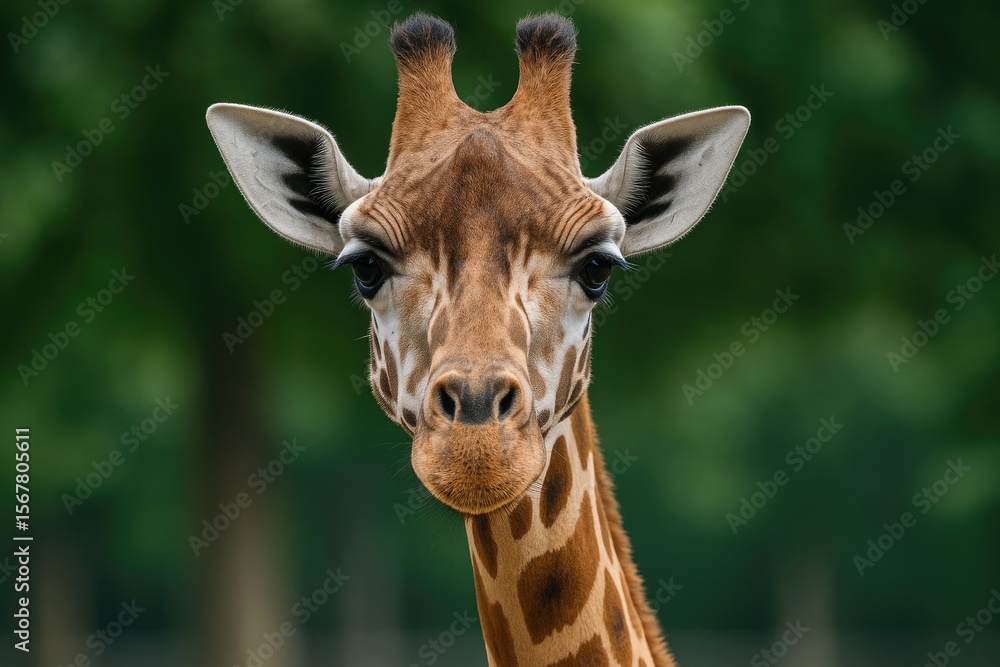 Obraz premium Detailed frontal shot of a tall giraffe