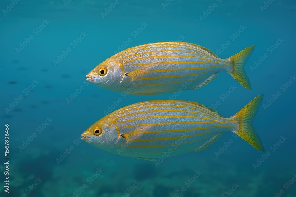 Naklejka premium A pair of fish swimming freely in natural waters.
