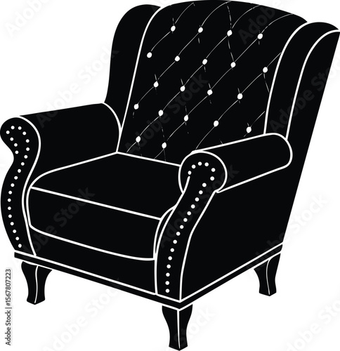 Modern armchair recliner silhouette for interior design and furniture concepts
