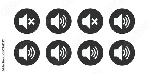 Speaker volume icons mute and sound waves vector