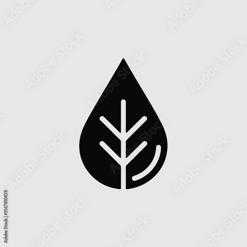 Black teardrop shaped icon featuring a stylized white leaf design inside a minimalist composition on a light gray background simple clean logo design element
