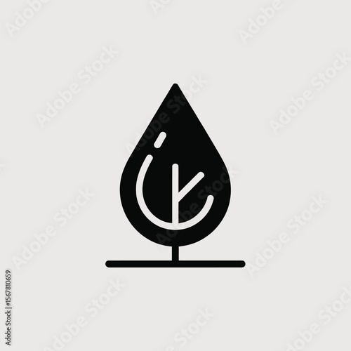 Black teardrop shaped leaf icon on white background simple minimalist design element for logo branding nature ecology environmental conservation water drop symbol
