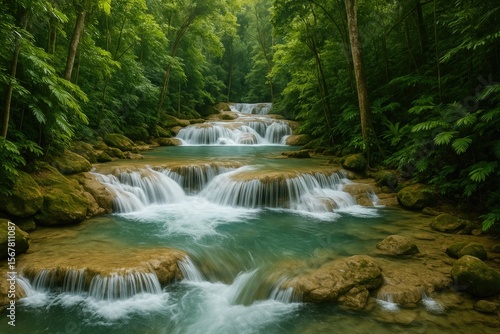 Jungle Adventure: Exploring Waterfalls, Rivers, and Rocks in a Tropical Forest