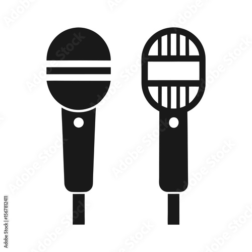 Two black microphones on white background audio sound