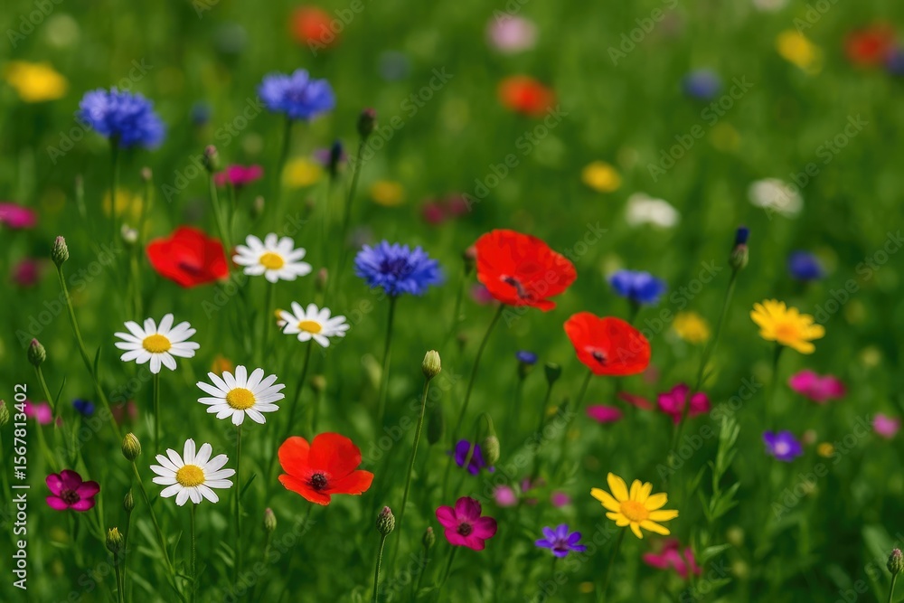 Fototapeta premium Vibrant Wildflowers Blooming Naturally in Spring