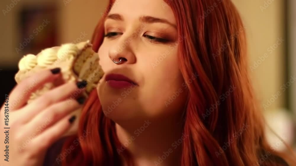 Redhead Woman Enjoying Cake Redhead Woman Enjoying Cake