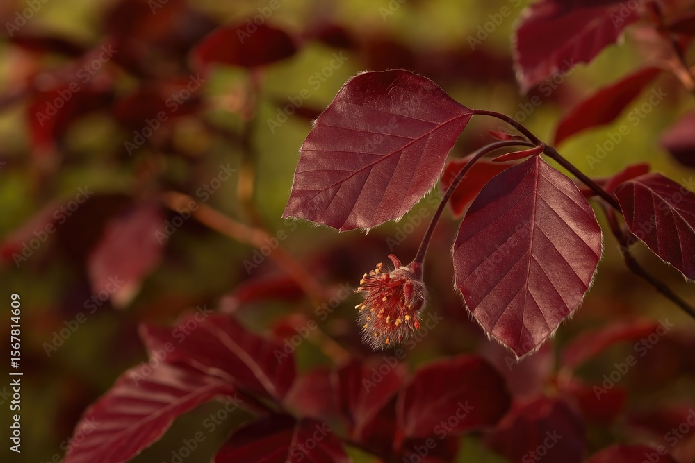 Obraz premium Purple Beech Tree with Blooming Beechmast