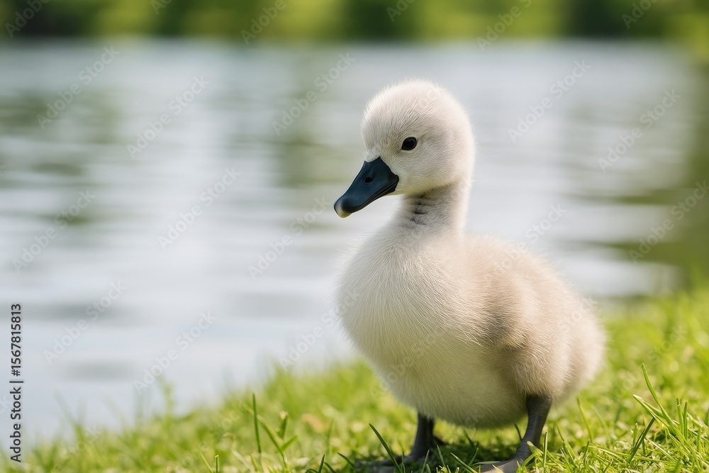 Obraz premium Small grey ducklings in a park setting