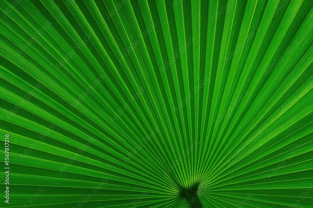 Obraz premium Close-up of lush green palm leaf with intricate texture