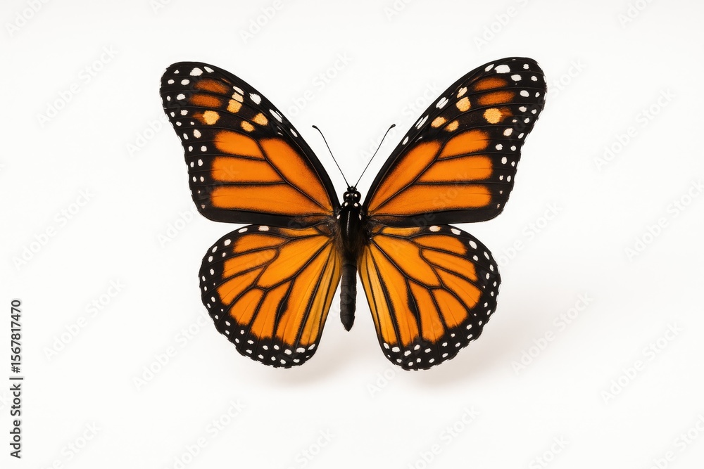 Stunning butterfly with vibrant colors against a plain white backdrop Stunning butterfly with vibrant colors against a plain white backdrop