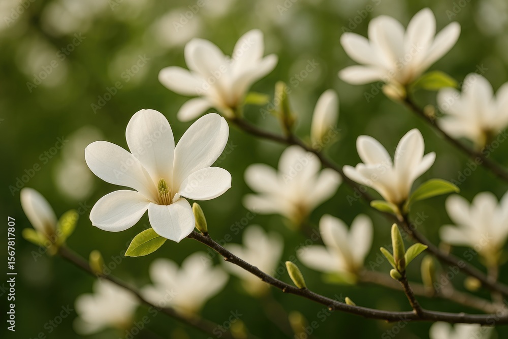 Fototapeta premium Springtime close-up of a blooming magnolia branch