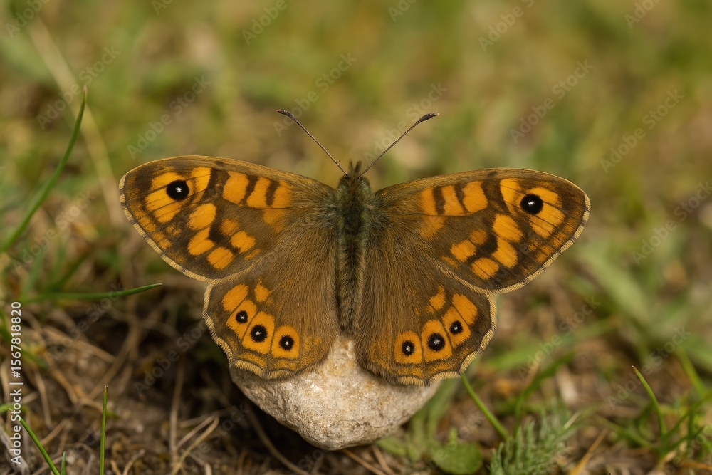 Obraz premium A resting butterfly with brown wings perched on a wall