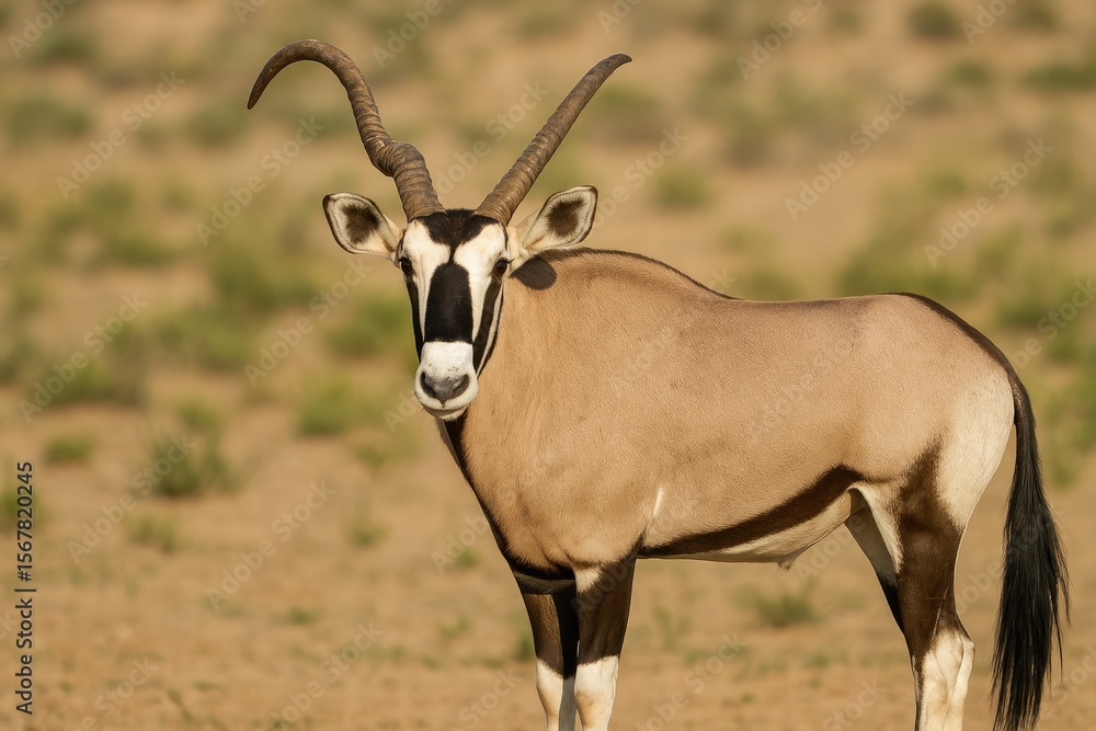 Male Gemsbok with Unique Horns in a Transfrontier Wildlife Reserve, Africa Male Gemsbok with Unique Horns in a Transfrontier Wildlife Reserve, Africa