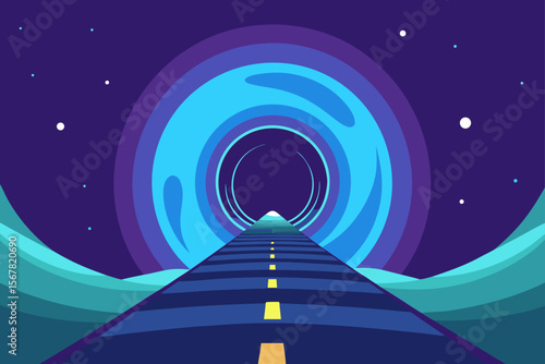 highway of light into vortex portal in digital sky