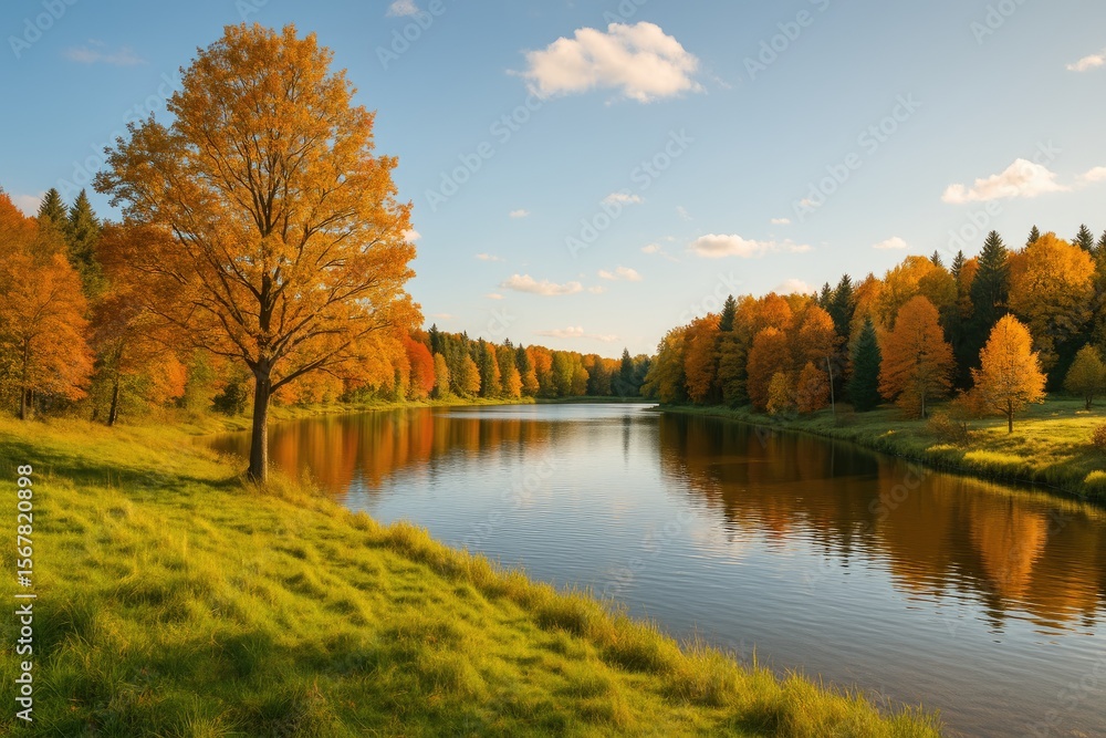 Obraz premium Scenic fall scenery during a bright afternoon