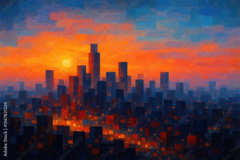 Fototapeta premium Abstract cityscapes during sunrise