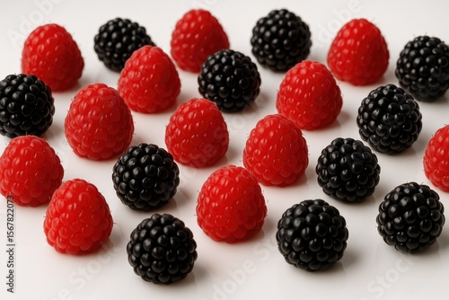 Wallpaper Mural Arrangement of mulberries and raspberries on a glossy white surface Torontodigital.ca