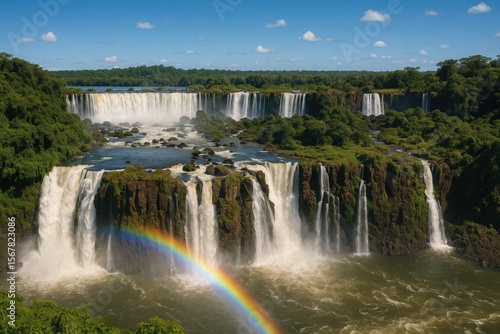 Stunning scenery featuring waterfalls and a vibrant rainbow