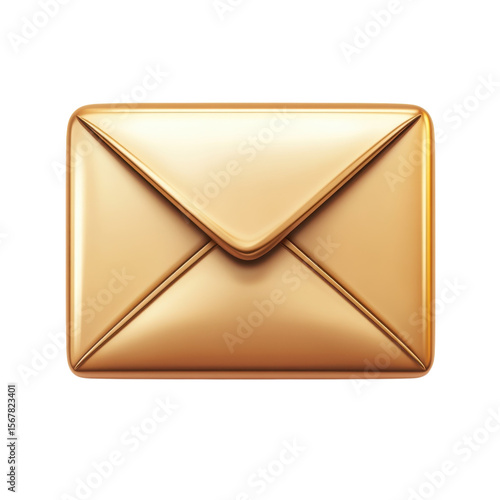 Golden mail icon render Digital communication element with metallic on transparent background