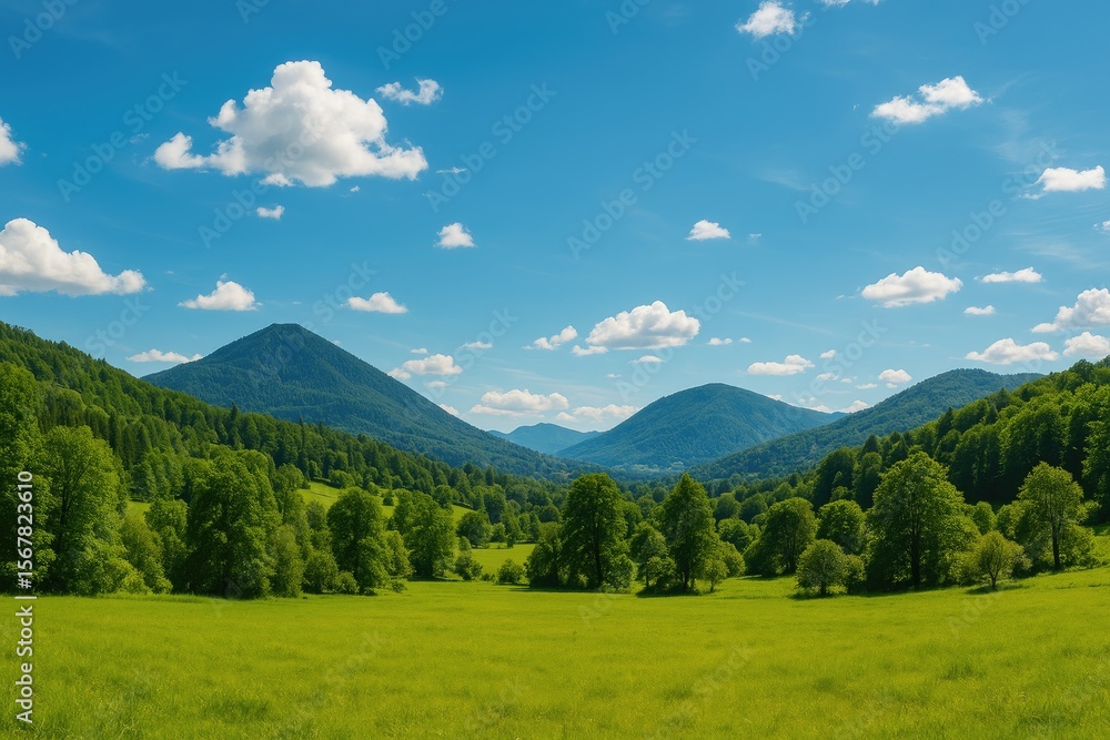 Obraz premium A scenic view featuring a vibrant sky and lush greenery during daytime