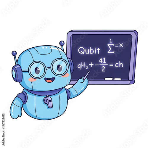 Cute Robot Teacher Explaining Science Formula Cartoon Illustration