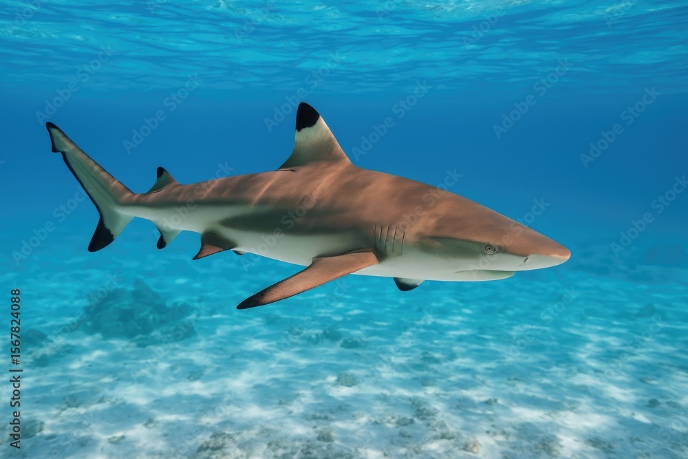 Fototapeta premium Discovering the Black-tip Reef Shark: Lagoonarium Adventure