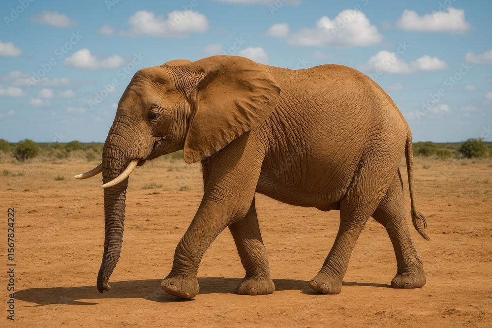 Obraz premium Gentle African elephant strolling leisurely while playing in the mud