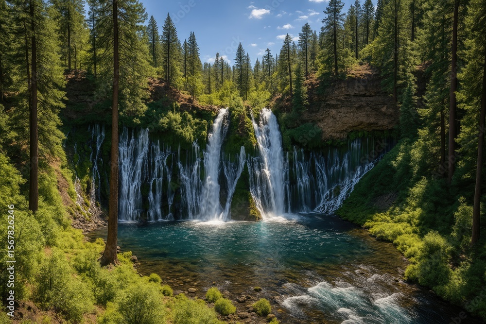 Obraz premium Stunning high dynamic range shot from above showcasing the waterfalls in a scenic park setting