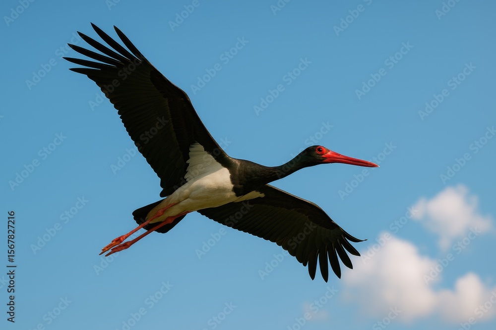 Naklejka premium Summer scene featuring the black stork bird in its natural habitat