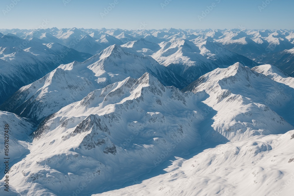 Naklejka premium Bird's-eye perspective of icy mountain summits