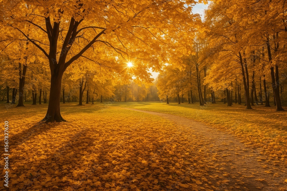 Fototapeta premium Fall season scenery in a park, stunning natural view