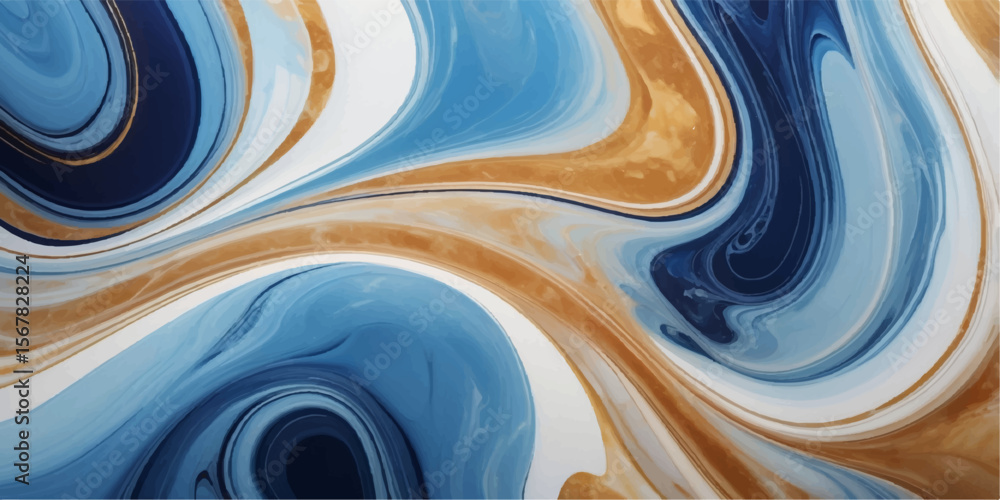 Ταπετσαρία Abstract swirling blue and gold marble texture isolated on white background