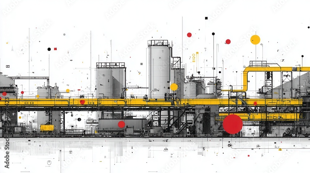 Obraz premium Abstract Industrial Design with Colorful Geometry and Line Art