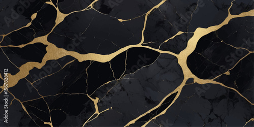 Abstract black and gold marble texture with veins isolated on white background