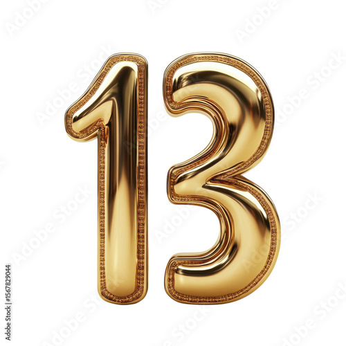 Thirteen Anniversary Golden Shine Celebration Number Happy Birthday Symbol on transparent background