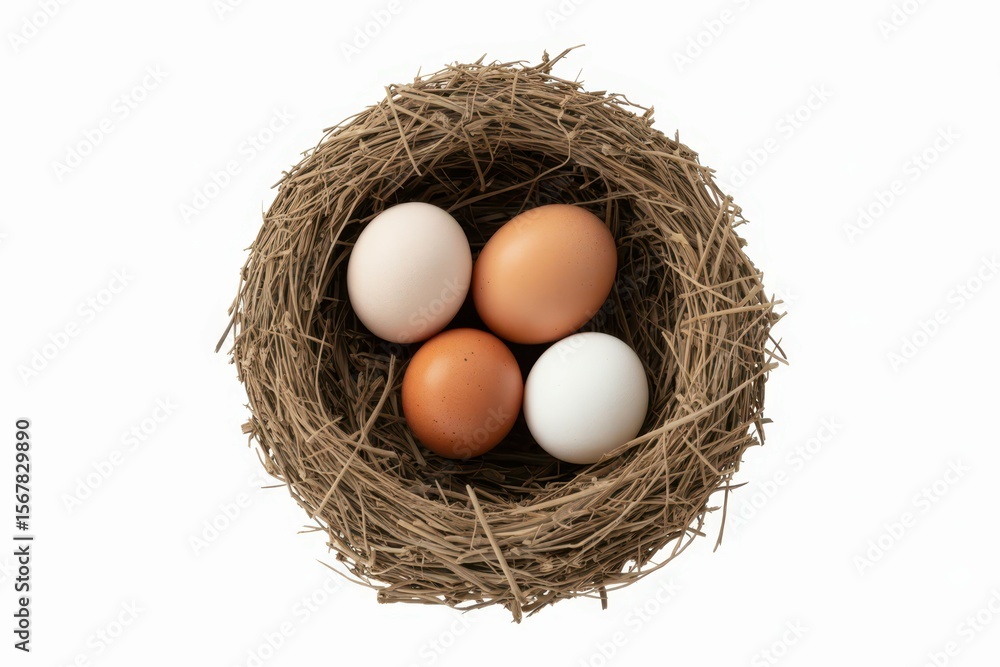 top view of nest with eggs. Mothers day. isolated, white background top view of nest with eggs. Mothers day. isolated, white background