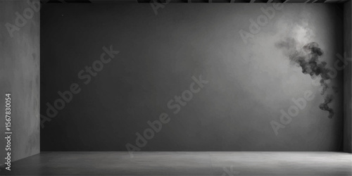 Dark interior room with old grunge concrete wall texture and vintage grey concrete floor