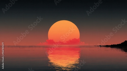 Vibrant Sunset Over Calm Water with Reflection and Clouds