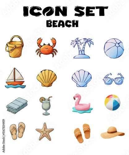 Icon Set Vector Beach