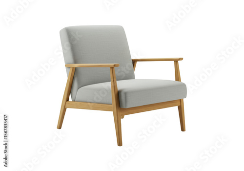 Wallpaper Mural Modern light grey armchair with natural wood frame isolated on transparent background Torontodigital.ca