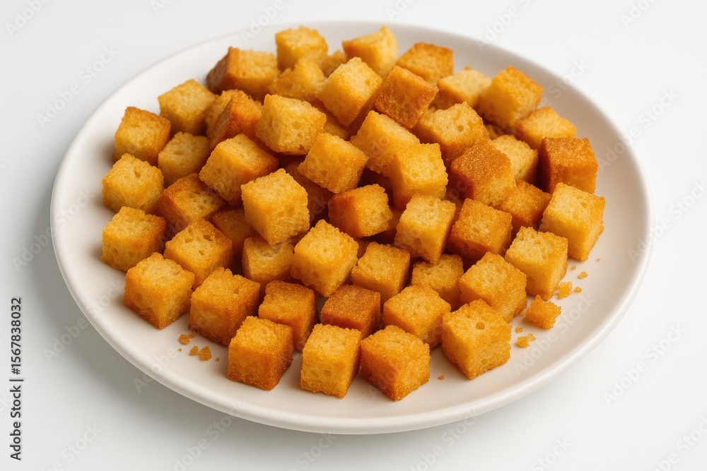 Golden-brown crunchy bread pieces arranged on a dish, prepared for culinary use. Golden-brown crunchy bread pieces arranged on a dish, prepared for culinary use.