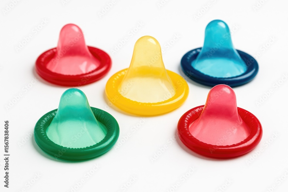 Vibrant condom illustrations on a plain white backdrop Vibrant condom illustrations on a plain white backdrop