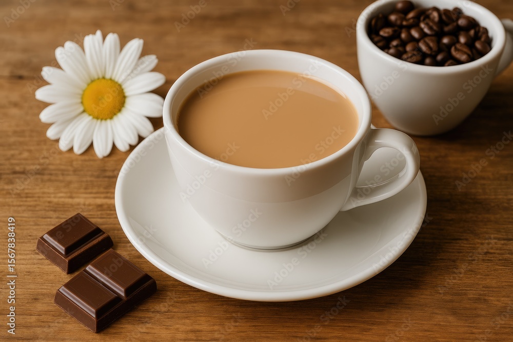 Fototapeta premium A steaming mug of warm milk tea