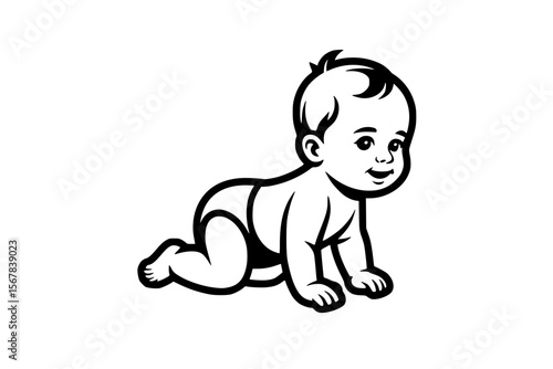 Crawling Baby Boy Logo – Bold Minimalist Line Art Generative AI