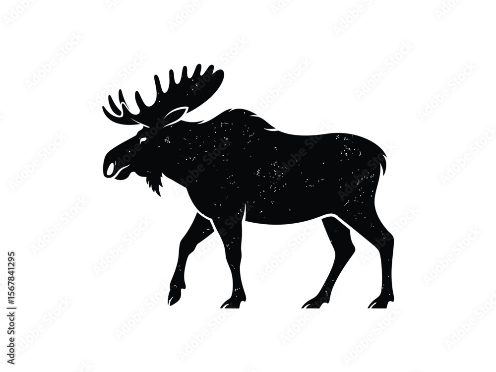 Obraz premium A minimalist black silhouette of a moose against a white background